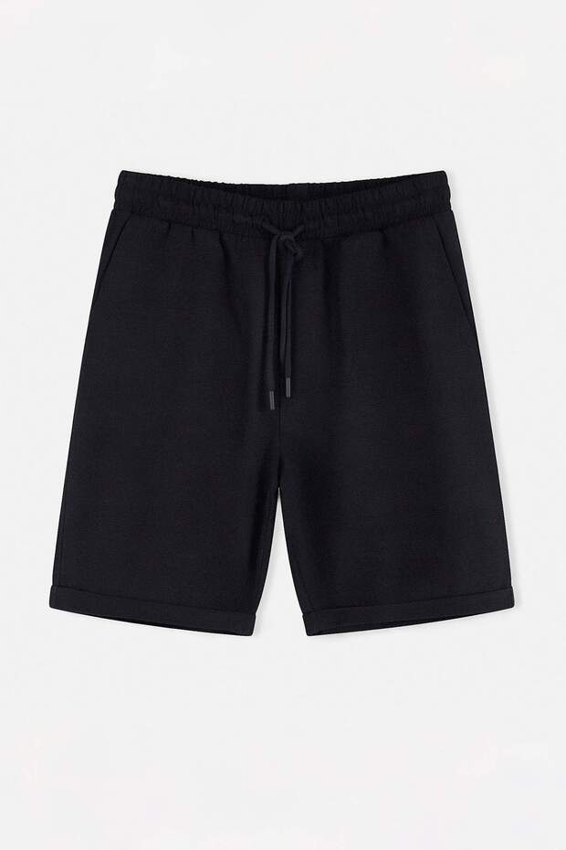 Siyah Beli Lastikli Keten Görünümlü %100 Pamuk Dokuma Erkek Şort & Bermuda TMNSS26SR00008 - 5