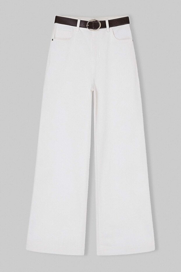 Beyaz Kemerli Yüksek Bel Orta Esnek Wide Leg Jeans TWOSS26JE00211 - 5
