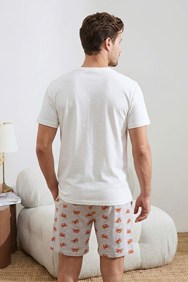 Ekru Regular Fit Yengeç Baskılı Pamuklu Pijama Takımı TMNSS26PT00020 - 3