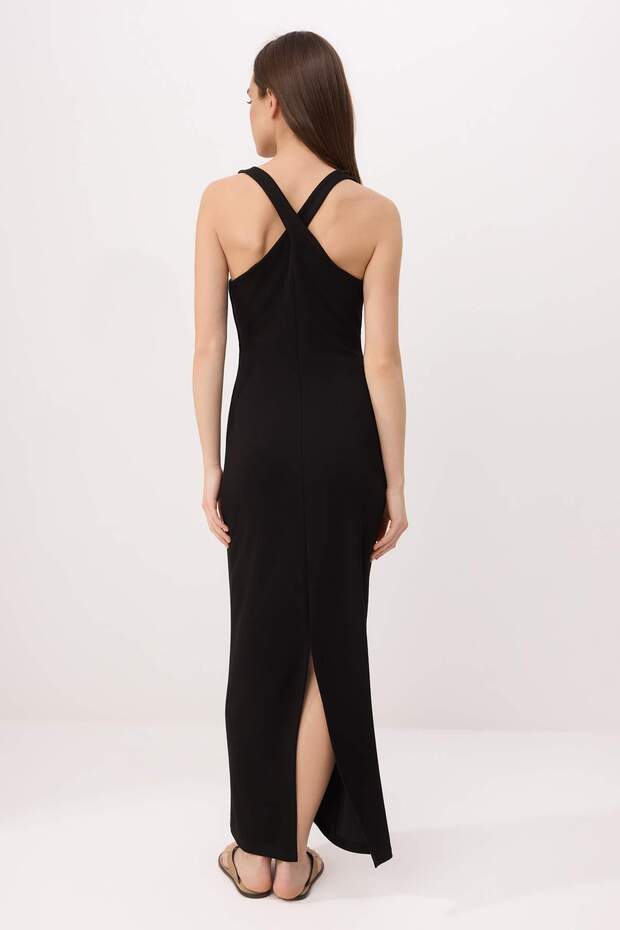 Siyah Bodycon Kare Yaka Kalın Askılı Kolsuz Maxi Soft Touch Örme Elbise TWOSS26EL00631 - 4
