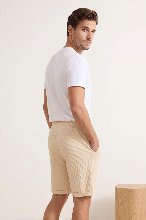 Bej Normal Kalıp/Regular Fit %100 Pamuklu Dokulu Boru Paça Erkek Dokuma Şort&Bermuda TMNSS26SR00010 - 2