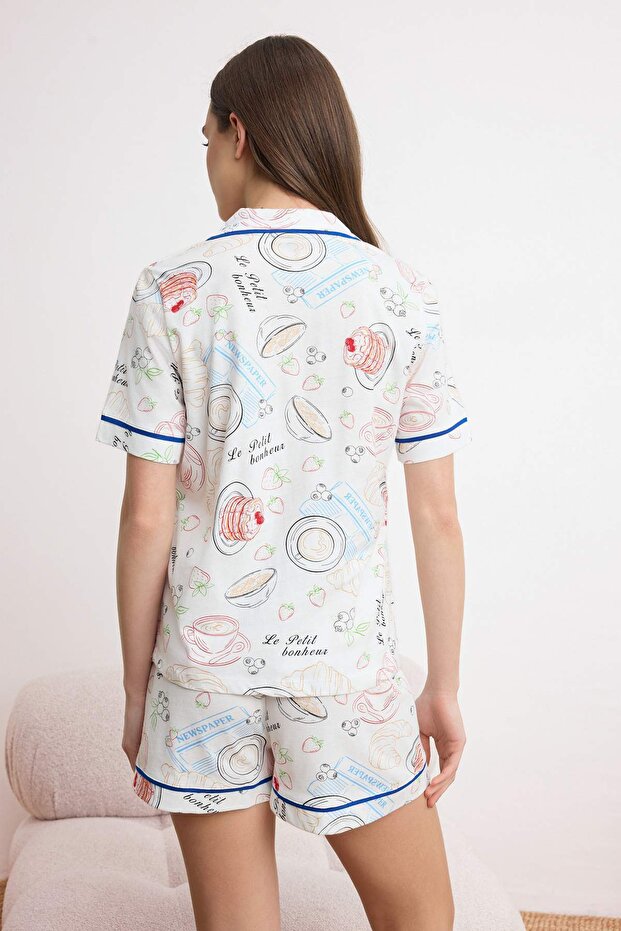 Çok Renkli %100 Pamuklu Eğlenceli Baskılı Biyeli Örme Pijama Takımı THMSS26PT00054 - 4