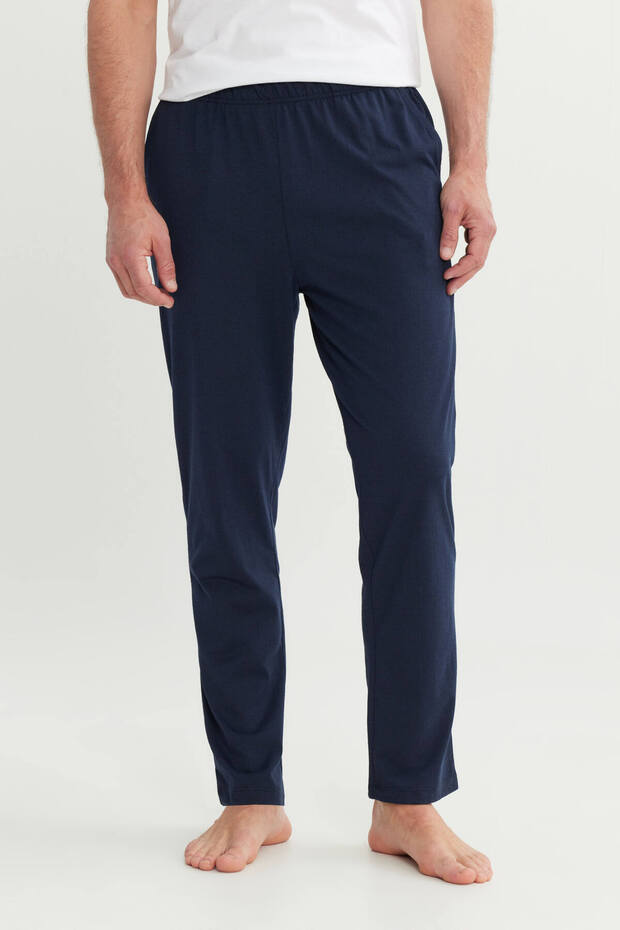 Erkek Lacivert Pamuklu Standart Fit Pijama Altı Normal Kesim Beli Lastikli Cepli - 5