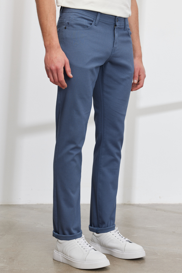 Men's Petrol Slim Fit Slim Fit 5 Pocket Dobby Flexible Trousers