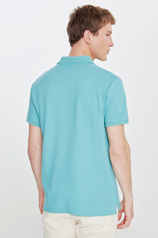 Erkek Petrol %100 Pamuk Kıvrılmaz Pike Polo Yaka Slim Fit Dar Kesim Tişört - 10