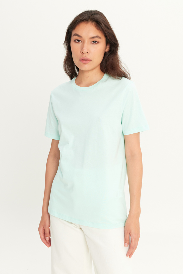 Erkek Mint %100 Pamuk Slim Fit Dar Kesim Bisiklet Yaka Basic Tişört - 6