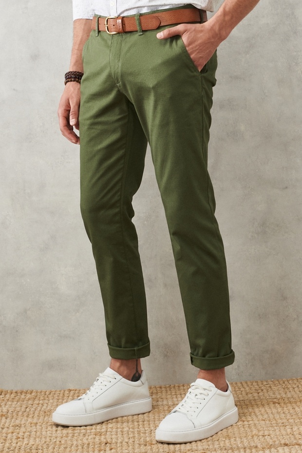 Men's Khaki Slim Fit Slim Fit Side Pocket Flexible Chino Trousers