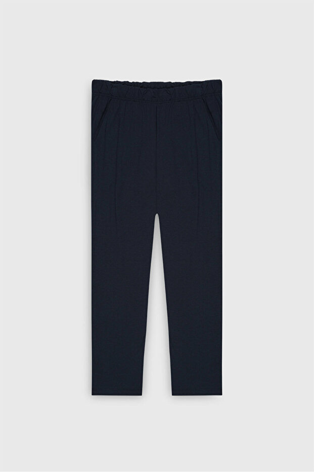 Erkek Lacivert Pamuklu Standart Fit Pijama Altı Normal Kesim Beli Lastikli Cepli - 8