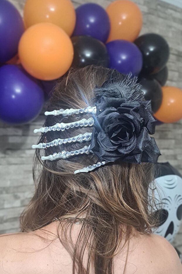 Floral Shiny Skeleton Hand Halloween Hairpin Halloween Hair Clip Accessories