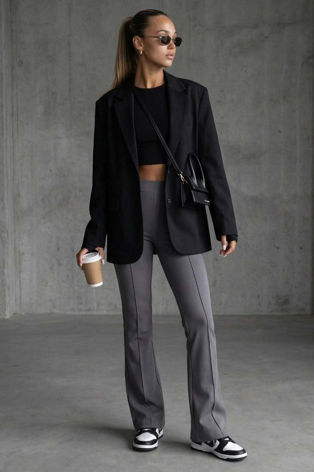 Smoked High Waist Flare Leg Stylish Casual Women's Leggings Mg2645