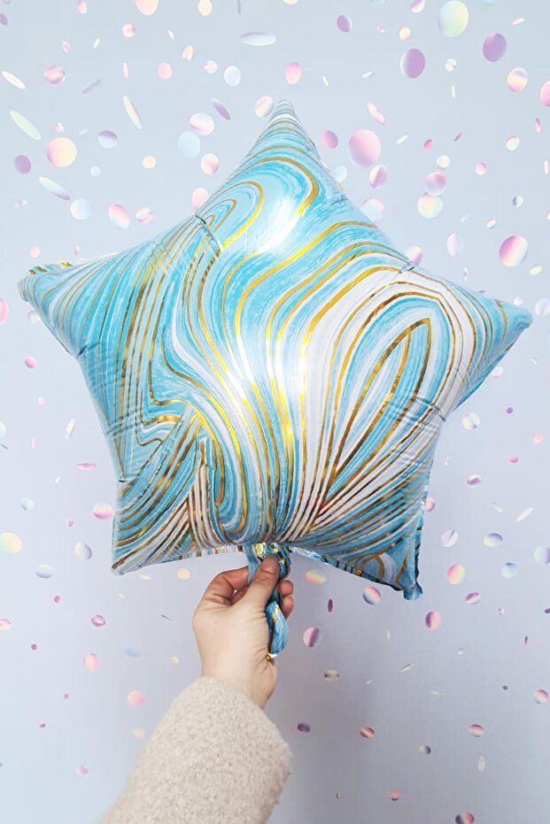 Blue Marble Star Foil Retro Marble Pattern Star Balloon 18inch