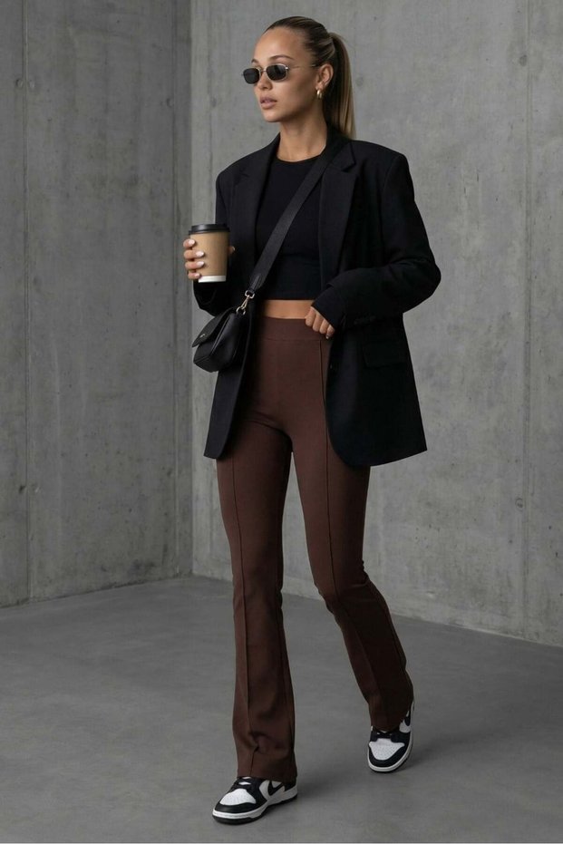 Brown High Waist Flare Leg Stylish Casual Women's Leggings Mg2645