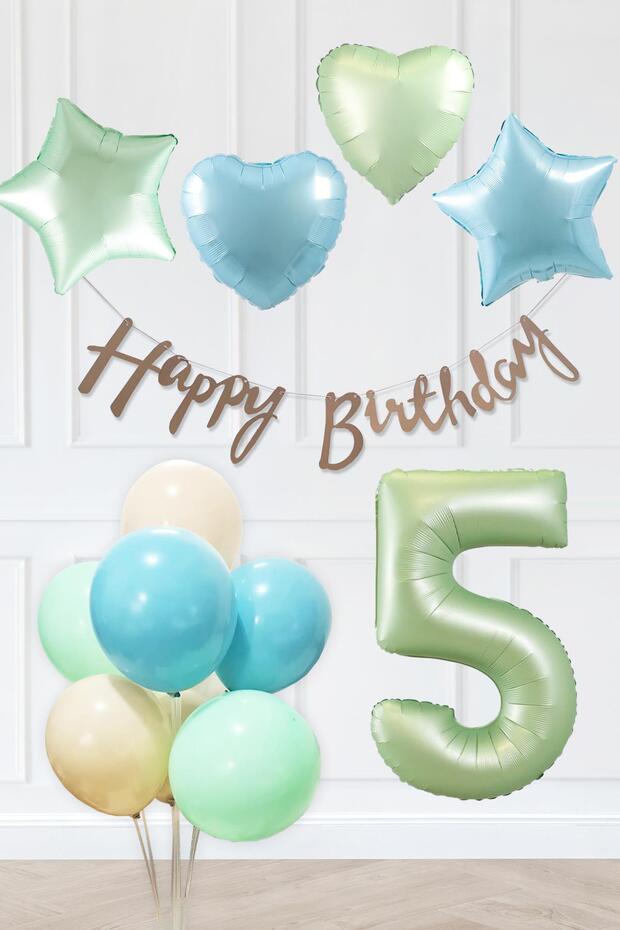 Retro Blue Green Colors Birthday Party Set Retro Green Age Balloon Kraft Banner Balloon Chain Se