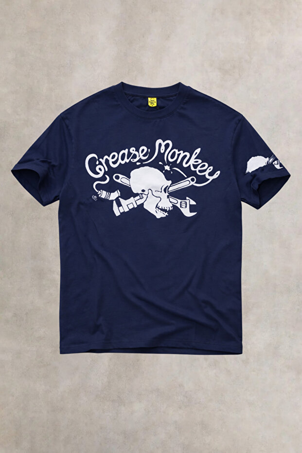Grease Monkey Motorcycle Unisex Navy Blue Oversize T-Shirt