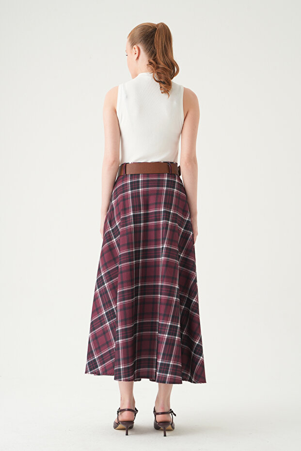 Burgundy Patterned Belted Skirt 1344 - 6