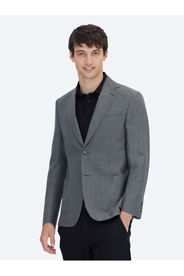 Anthracite Plain Modern Fit Wool Blend Jacket - 1