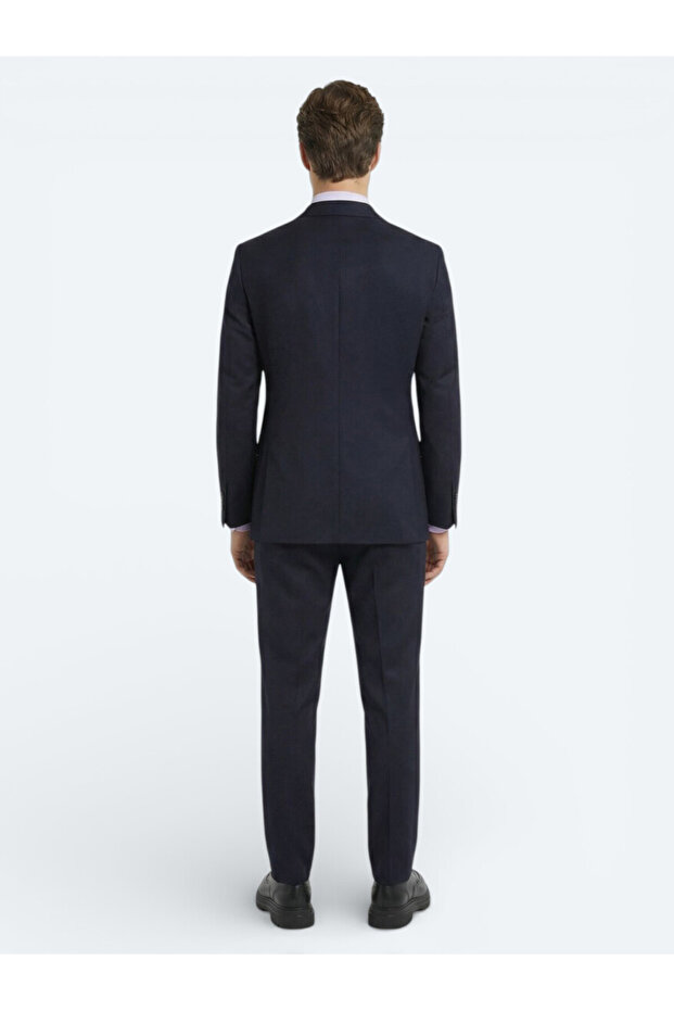 Navy Blue Solid Wool Blend Suit - 4