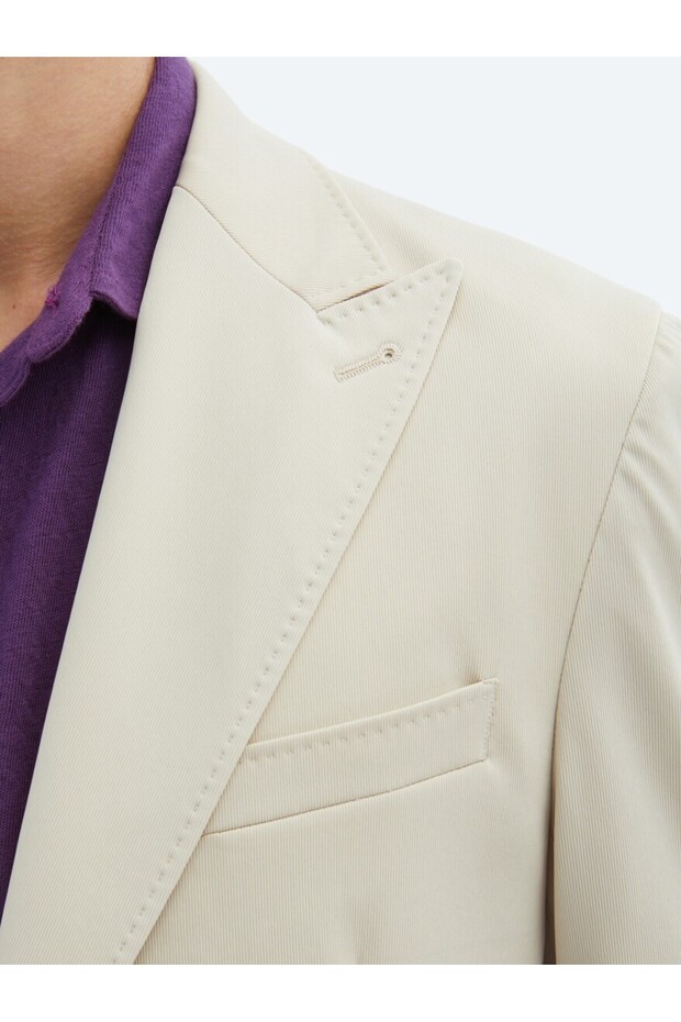 Beige Patterned Modern Fit Jacket - 5