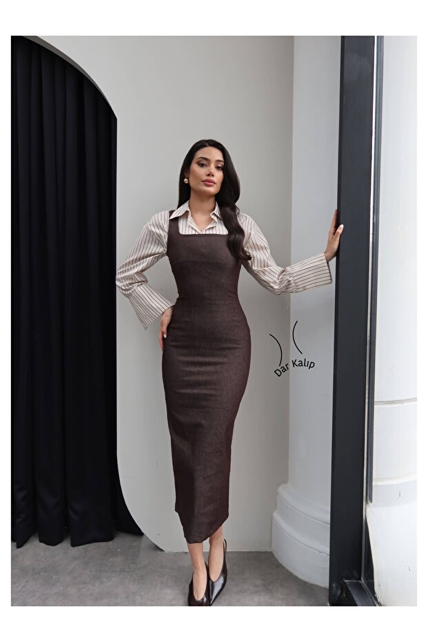 Square Neck Thick Strap Denim Dress
