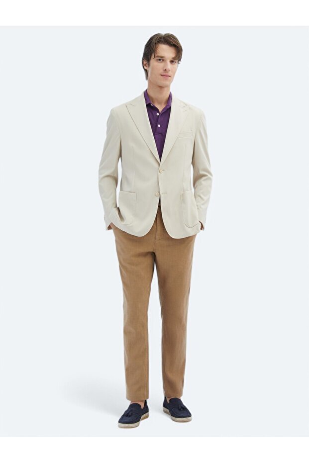Beige Patterned Modern Fit Jacket - 2