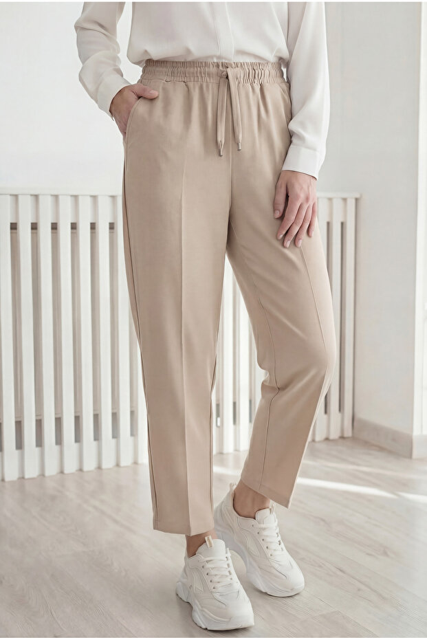 Asian Carrot Leg Trousers-Mt1444 Stone