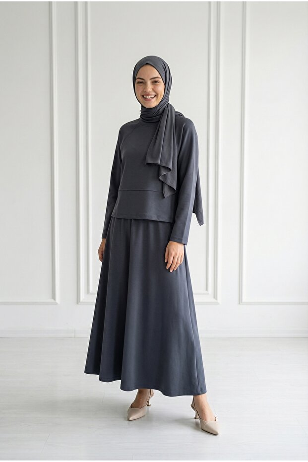 Darinka Front-Gazi Stitched Skirt Suit-Nl673 Anthracite