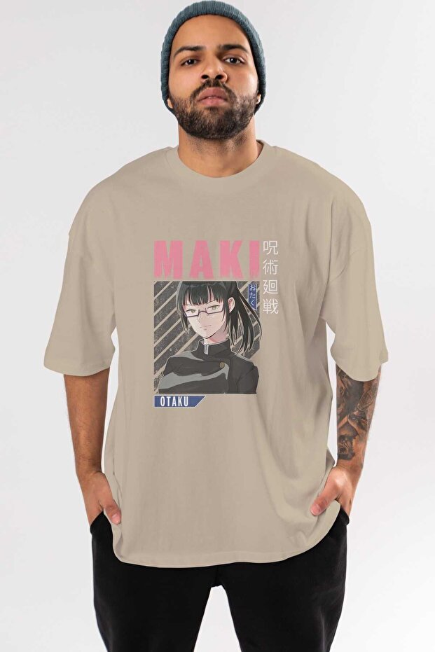 Maki Zenin CHAINSAWMAN 1 Anime Front Printed Beige Oversize t-shirt Men Women