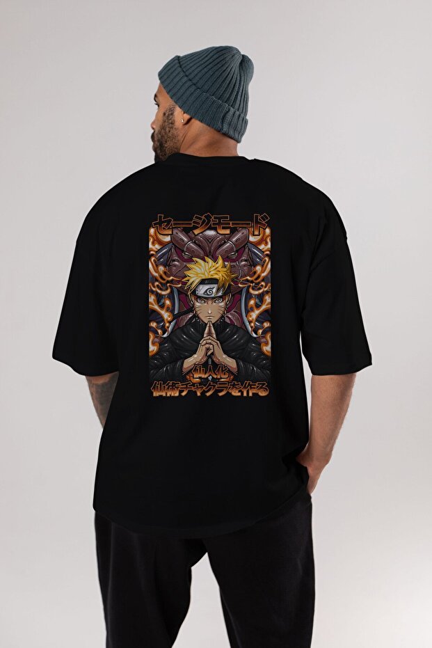 Naruto (10) Anime Back Printed Black Oversize T-Shirt Men Women