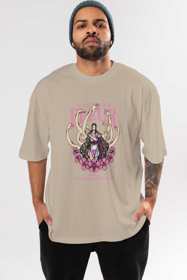 Gigante Fleur Anime Front Printed Beige Oversize t-shirt Men Women