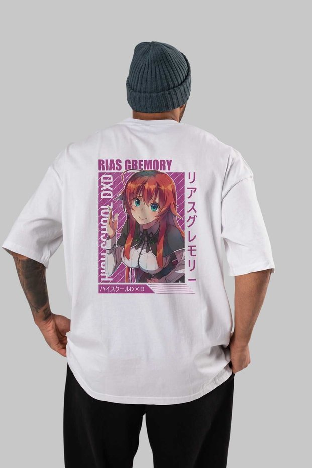 Rias Gremory 10 Anime Back Printed White Oversize T-Shirt 100% Cotton Men's Women's