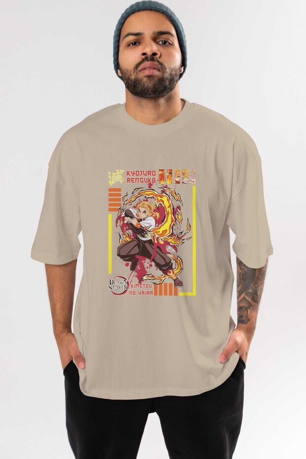 KYOJURO RENGOKU Anime Front Printed Beige Oversize t-shirt Men Women