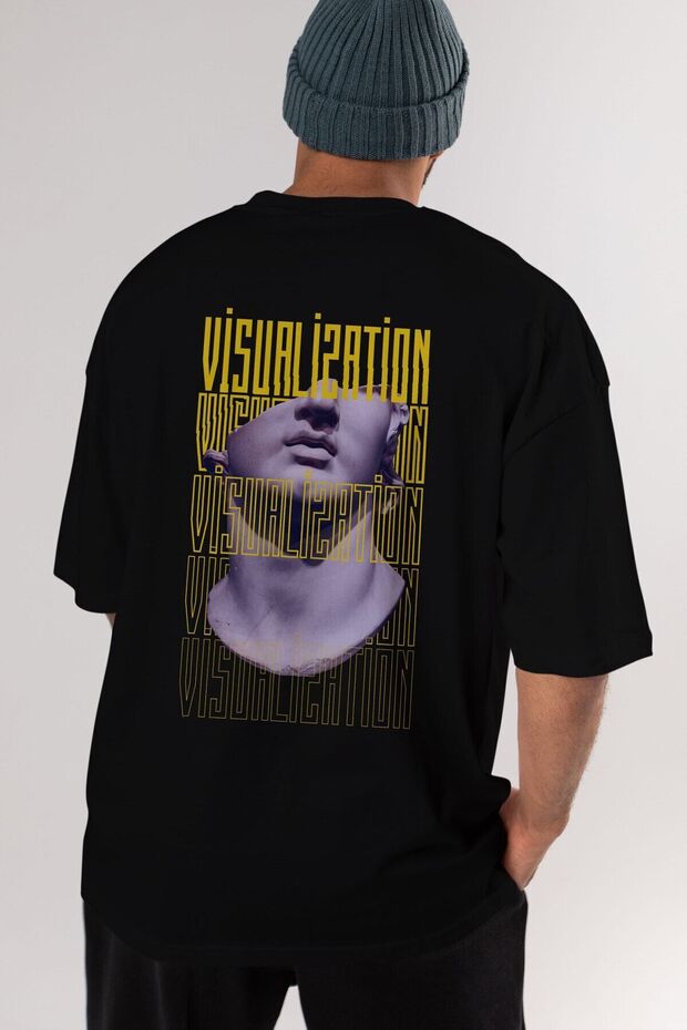 Visualization Printed Back Black Oversized T-Shirt for Men and Women, Crew Neck