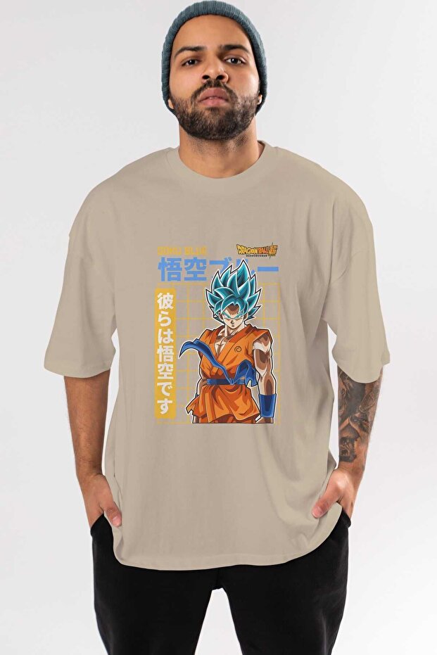 تي شيرت GOKU 1 Anime مطبوع من الأمام باللون البيج للرجال والنساء