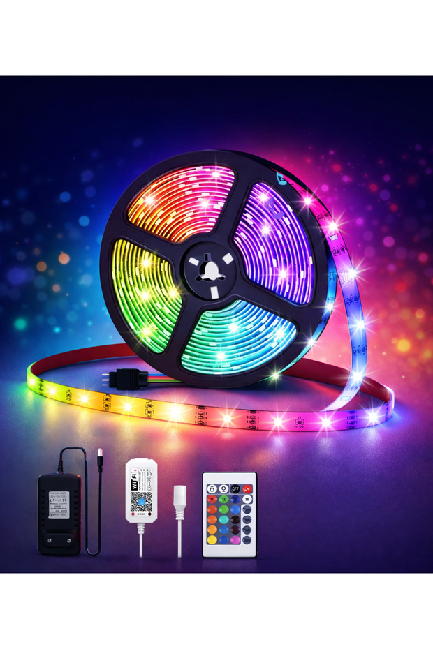 Led Şerit Iç Dış Mekan Silikonlu Kumandalı 16 Renk 5 Mt Rgb