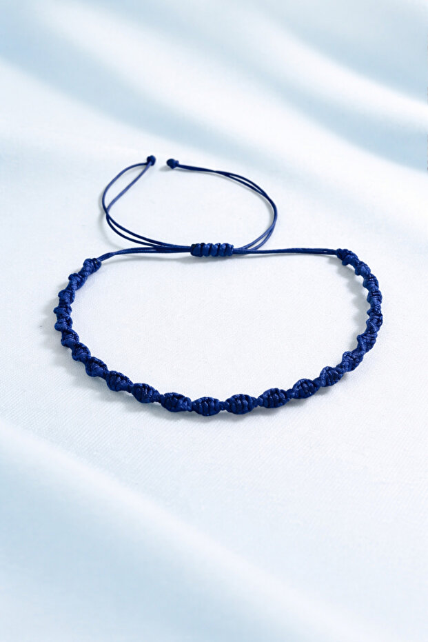Spiral Macrame Bracelet Navy Blue Adjustable Unisex Braided Rope Bracelet with Elevator Buckle