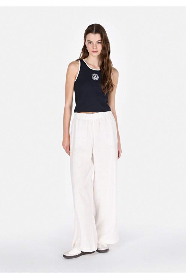 Regular Fit High Waist Wide Leg Women's White Trousers