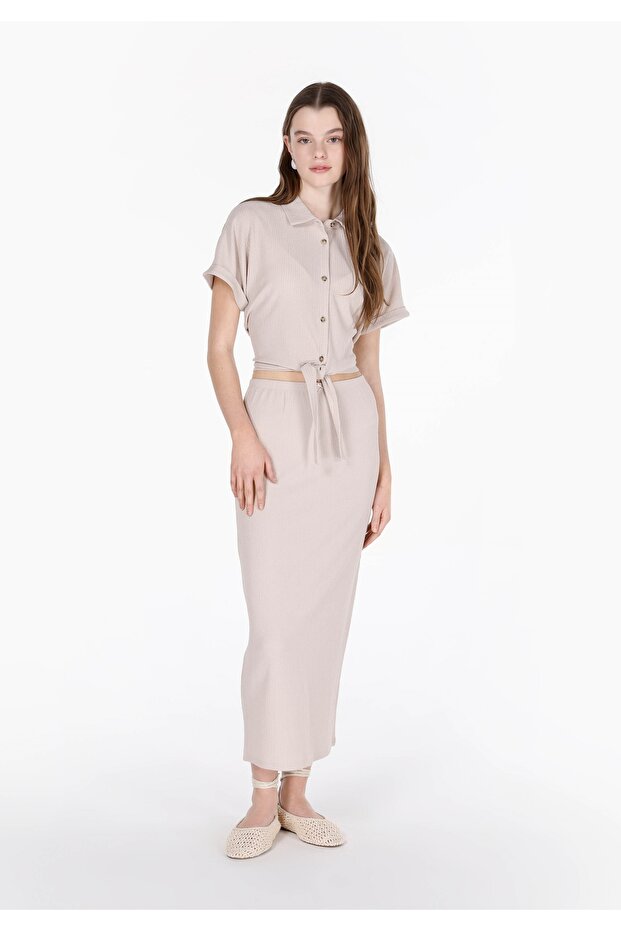 Slim Fit Straight Women's Beige Skirt