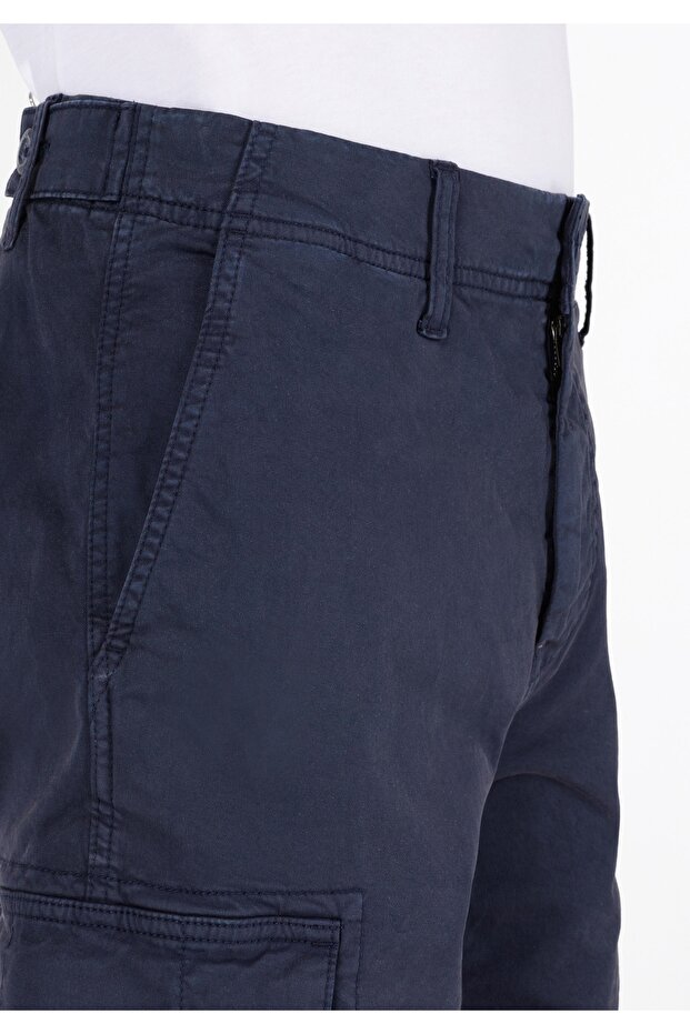 Regular Fit Cepli Orta Bel Düz Erkek Lacivert Şort - 5