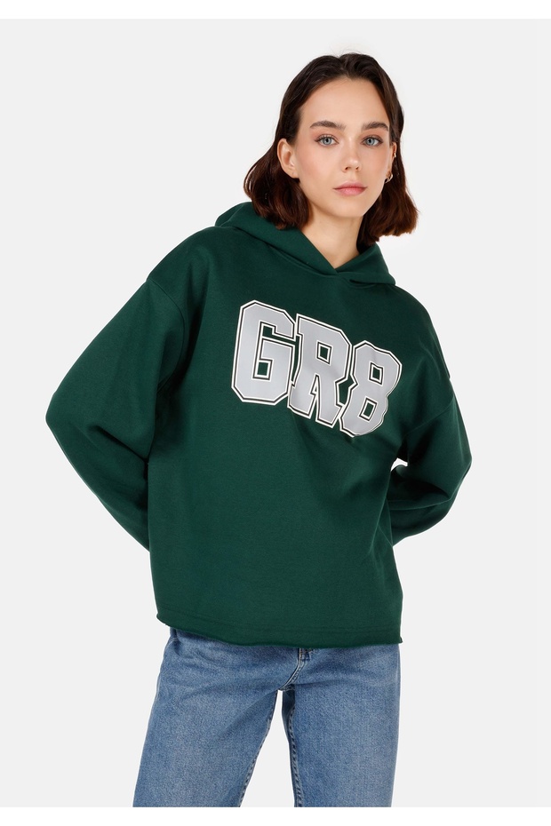 Comfort Fit Hooded Women's Green Sweatshirt