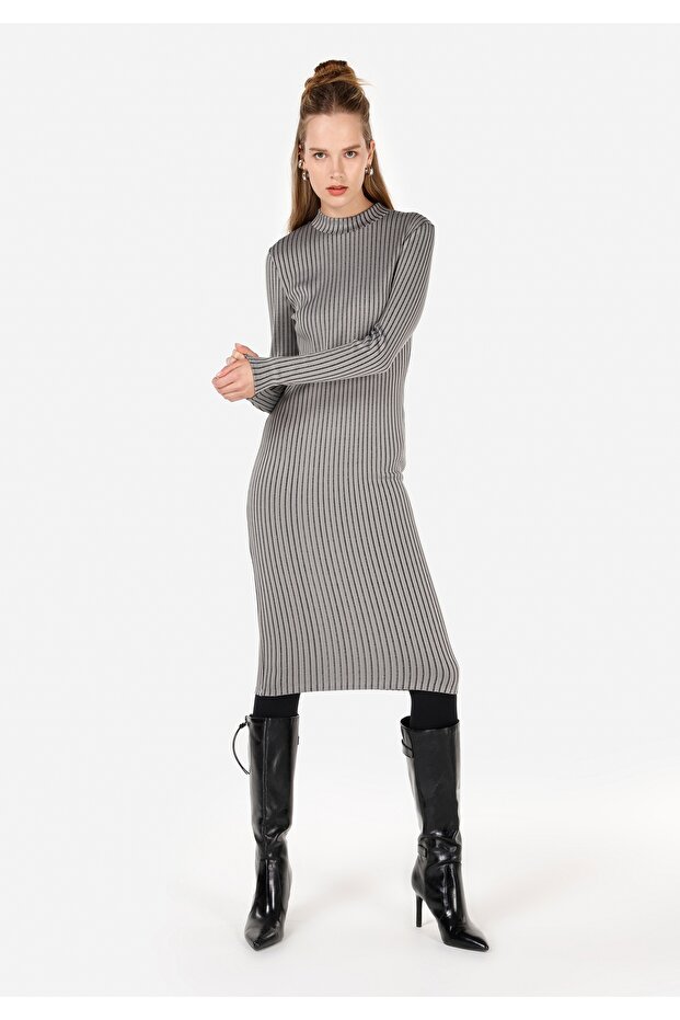 Slim Fit Women's Gray Long Sleeve Dress