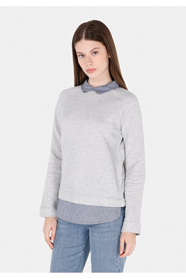 Regular Fit Shirt Neck Plain Women's Gray Long Sleeve T-Shirt