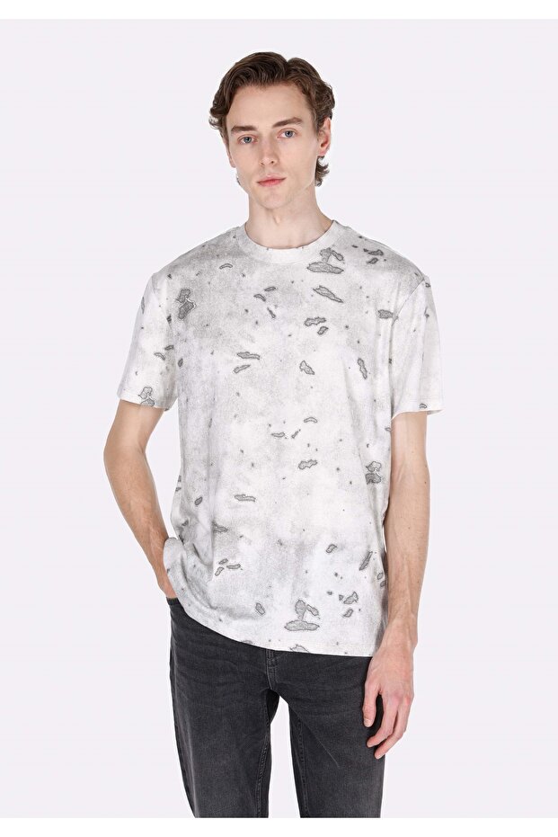 Comfort Fit Round Neck Printed Men's Gray Short Sleeve T-Shirt
