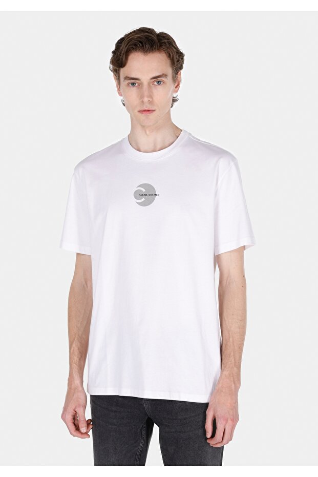 Comfort Fit Round Neck Plain Men's White Printed Short Sleeve T-Shirt