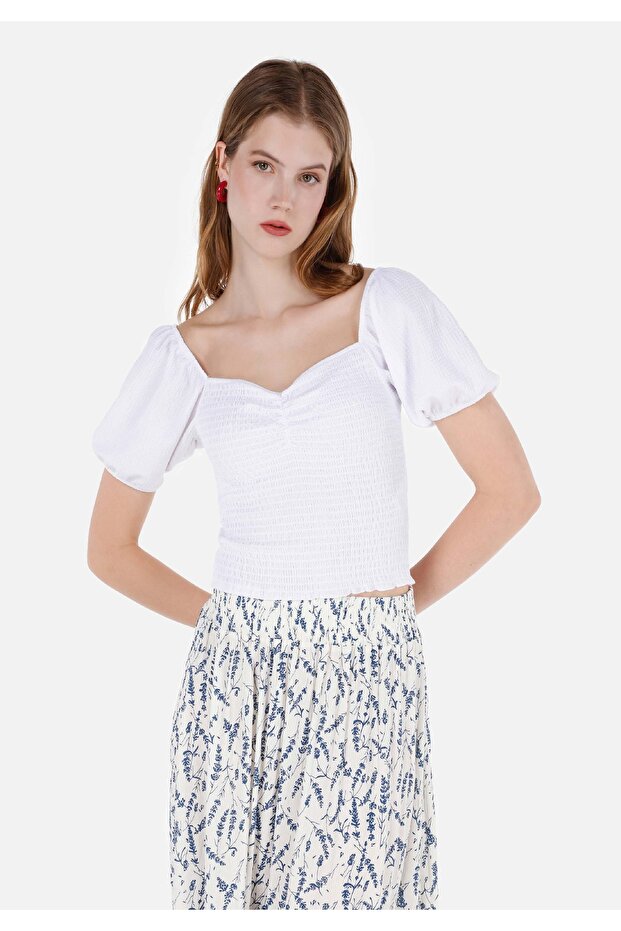 Slim Fit V-Neck Plain Women's White Watermelon T-Shirt