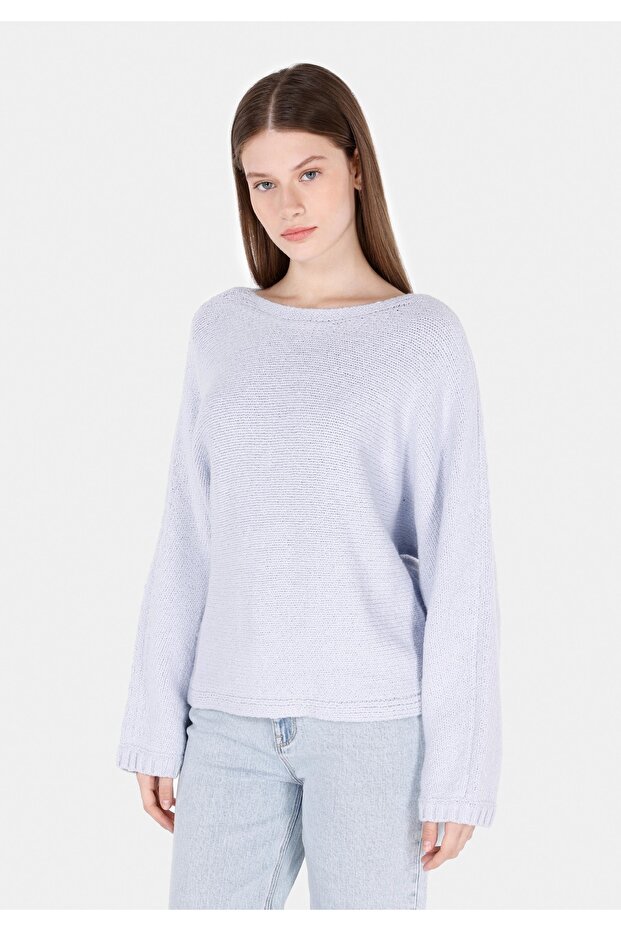 Comfort Fit Boat Neck Plain Women's Blue Sweater