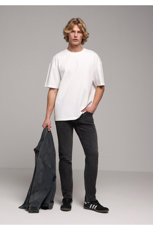 Straight Fit Low Waist Straight Leg Men's Black Jean Trousers