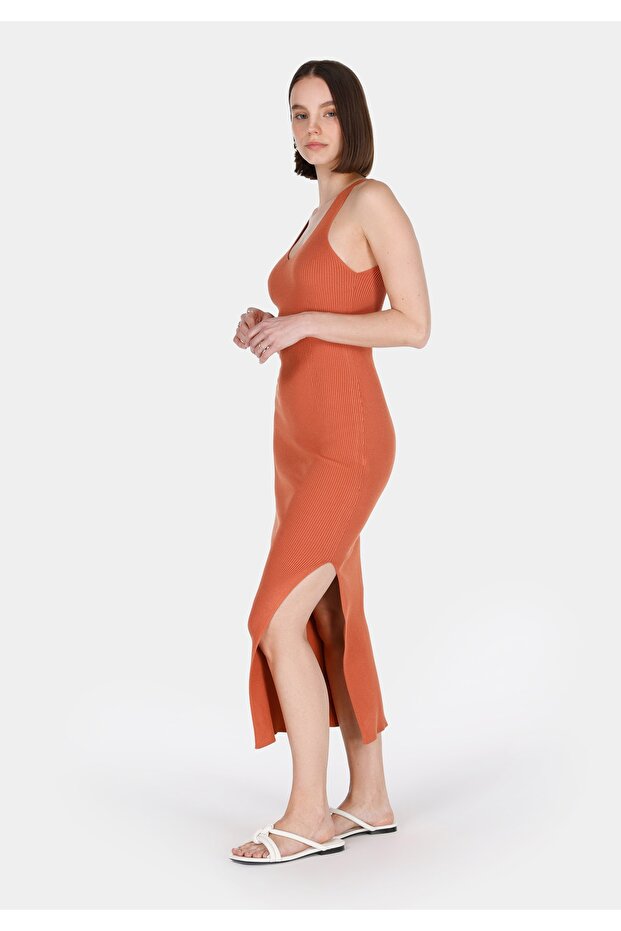 Slim Fit Straight Women's Brown Sleeveless Dress