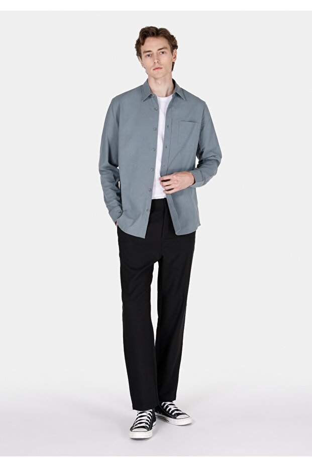 Regular Fit Shirt Neck Plain Men's Green Long Sleeve Shirt