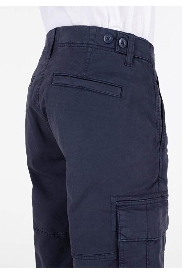 Regular Fit Cepli Orta Bel Düz Erkek Lacivert Şort - 6