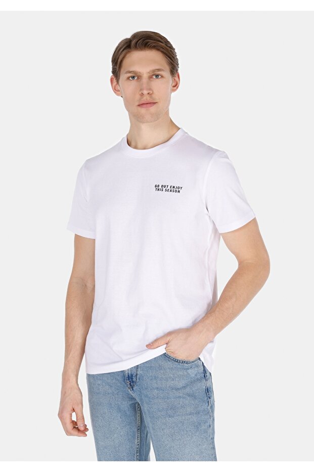 Regular Fit Round Neck Plain Men's White Short Sleeve Knitted Pocketless T-Shirt